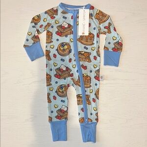 Toast + Jams Bamboo Convertible Romper Blue Waffly Cute 0-3 6-12 months